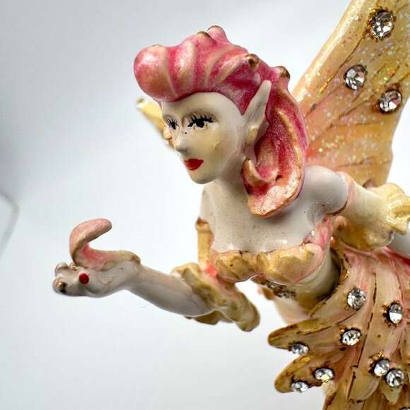 Flamigo Fairy Trinket Box Yellow Wings  Rhinestone Accents Enamel Metal #2 - Picture 4 of 11